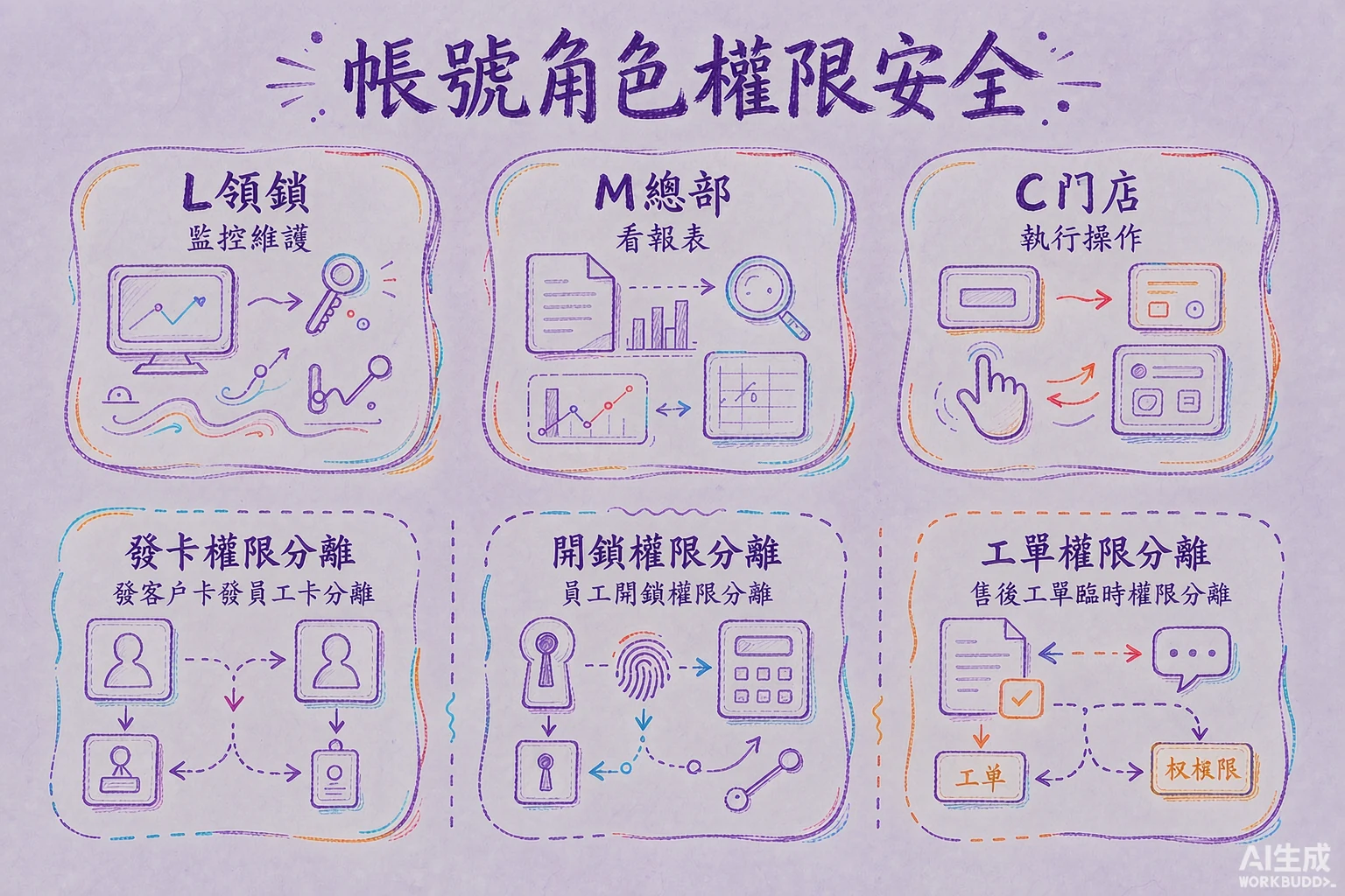 賬號角色安全：L/M/C 三端權限、7 天臨時權限、人在門前才開鎖